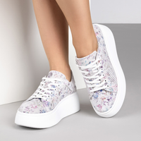 Дамски цветни кожени кецове с перфорация и дебела подметка от естествена кожа