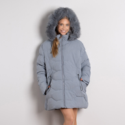 Дамско зимно яке синьо ватирано с два джоба 2Х–6Х