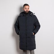 Дълго тъмно синьо мъжко ватирано яке парка с качулка – стилно, удобно и топло решение за зимния сезон