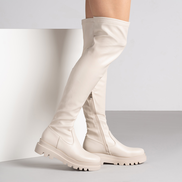 Елегантни бежови дамски чизми с дебела подметка