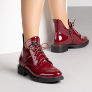 Елегантни бордо дамски боти на нисък ток с връзки и цип