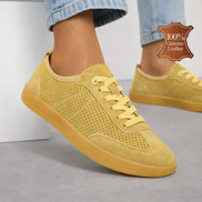 Жълти дамски обувки от естествена кожа с перфорация – меки и удобни