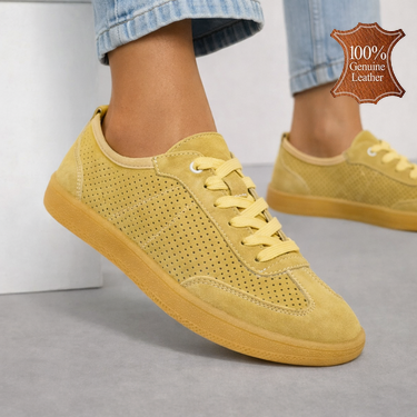 Жълти дамски обувки от естествена кожа с перфорация – меки и удобни