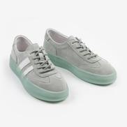 Зелени дамски кецове от естествена кожа с дебели подметки и бели акценти