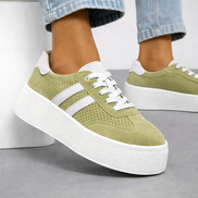 Зелени дамски кожени кецове с перфорация и олекотена подметка – удобство и стил за всеки ден