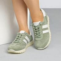 Зелени дамски маратонки от естествена кожа с бежови детайли и стабилна подметка