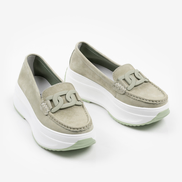 Зелени дамски мокасини от естествен велур на платформа