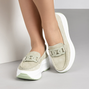 Зелени дамски мокасини от естествен велур на платформа