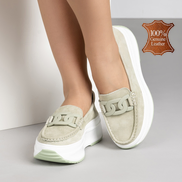 Зелени дамски мокасини от естествен велур на платформа