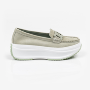 Зелени дамски мокасини от естествен велур на платформа