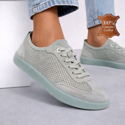 Зелени дамски обувки от естествена кожа с перфорация – меки и удобни