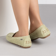 Зелени удобни дамски мокасини със стелка от естествена кожа