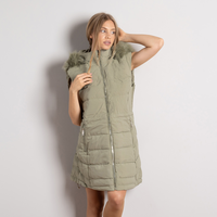 Зелено дамско ватирано елече – модерен модел с махаща се качулка