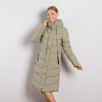 Зелено дамско дълго зимно яке с качулка и странични ципове – модел Mдо3XL