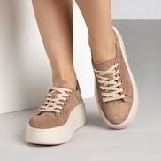 Кафяви дамки кецове с дебела подметка от естествен велур