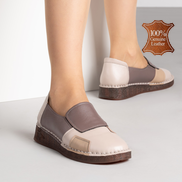 Кафяви дамски ежедневни обувки от естествена кожа с бежови детайли