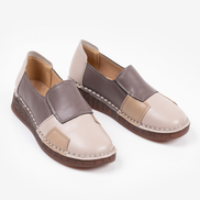 Кафяви дамски ежедневни обувки от естествена кожа с бежови детайли