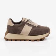 Кафяви дамски кецове от естествена кожа с дебела подметка и златисти акценти-ежедневен комфорт