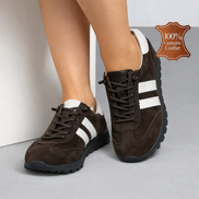 Кафяви дамски маратонки от естествена кожа с бежови детайли и стабилна подметка