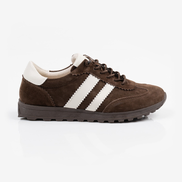 Кафяви дамски маратонки от естествена кожа с бежови детайли и стабилна подметка