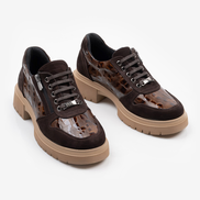 Кафяви дамски обувки от естествена кожа с ортопедична олекотена подметка и страничен цип