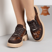 Кафяви дамски обувки от естествена кожа с ортопедична олекотена подметка и страничен цип