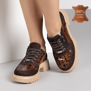 Кафяви дамски обувки от естествена кожа с ортопедична олекотена подметка и страничен цип