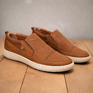 Кафяви мъжки мокасини естествена кожа – шита подметка