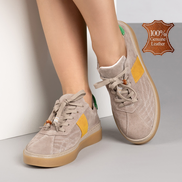 Комфортни дамски кецове в бежово от естествена кожа с шита подметка