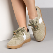 Комфортни дамски кецове в зелено от естествена кожа с шита подметка