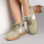 Комфортни дамски кецове в зелено от естествена кожа с шита подметка