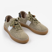 Комфортни дамски кецове в зелено от естествена кожа с шита подметка