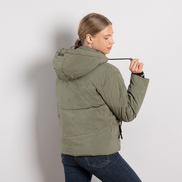 Маслено зелено дамско зимно яке с махаща се качулка и ластични ръкави