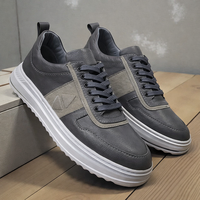 Мъжки кожени обувки в сив цвят с ортопедично ходило и шита подметка