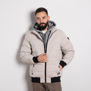 Мъжко бежово ватирано яке с двойни ципове и сваляща се качулка