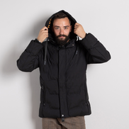 Мъжко ватирано яке с качулка и джобове – черен зимен модел с модерен дизайн и топла подплата
