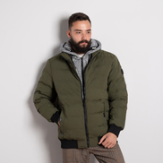 Мъжко зелено ватирано яке с двойни ципове и сваляща се качулка