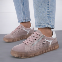 Розови дамски кецове от естествена кожа със страничен цип и удобна подметка