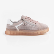 Розови дамски кецове от естествена кожа със страничен цип и удобна подметка