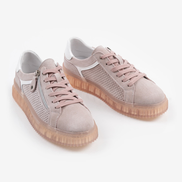 Розови дамски кецове от естествена кожа със страничен цип и удобна подметка