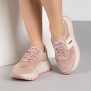 Розови дамски маратонки от естествена кожа с висока удобна подметка