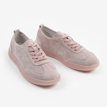 Розови дамски обувки от естествена кожа с перфорация – меки и удобни