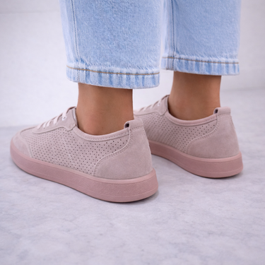 Розови дамски обувки от естествена кожа с перфорация – меки и удобни