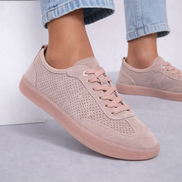 Розови дамски обувки от естествена кожа с перфорация – меки и удобни