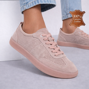 Розови дамски обувки от естествена кожа с перфорация – меки и удобни