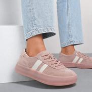 Розови кецове от естествена кожа с дебели подметки и бели акценти