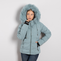 Светлозелено дамско късо ватирано зимно яке с махаща се качулка и връзки – модел Sдо2XL