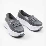 Сиви дамски мокасини от естествен велур на платформа