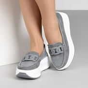 Сиви дамски мокасини от естествен велур на платформа