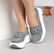 Сиви дамски мокасини от естествен велур на платформа